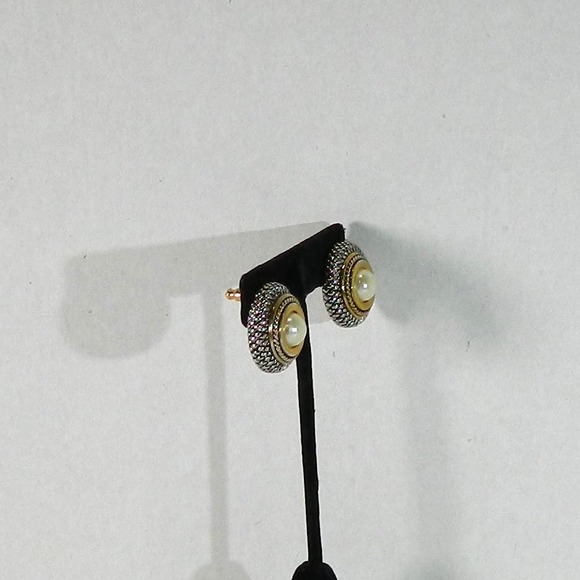 Charmelle Faux Pearl two tone Pierced Earrings - Picture 6 of 12